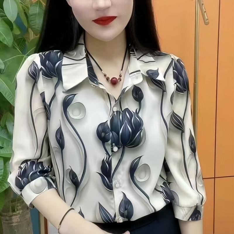 Рубашка летняя новая с принтом рубашка для мамы с темпераментом модная рубашка свободная и тонкая иностранная рубашка с рукавом три четверти топ