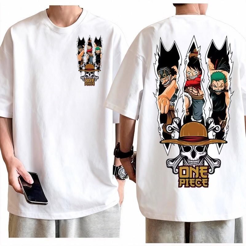 One Piece Команда Соломенной Шляпы Рип Клоу Харадзюку Футболка Мужская 100% Хлопок Аниме Графическая Футболка Круглый Вырез Короткий Рукав Повседневный Уличный Топ