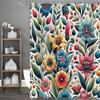 Spring Colorful Floral Leaf Shower Curtain, Bathroom Decorative Shower Curtain, Waterproof Shower Curtain with Hooks