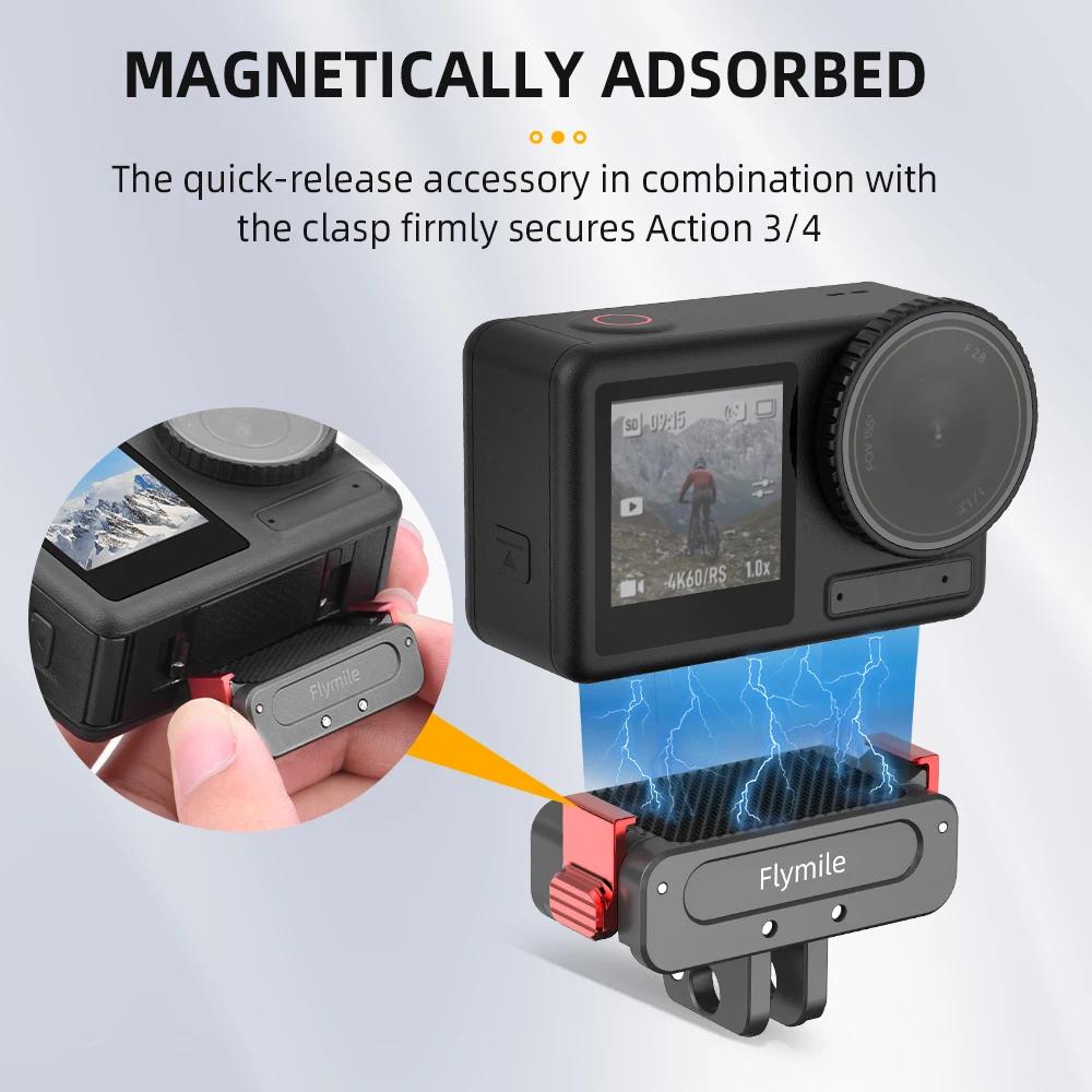 Магнитный кронштейн расширения Flymile для DJI Osmo Action 5 Pro/4, адаптер с резьбовым отверстием 1/4, аксессуары для спортивной фотосъемки