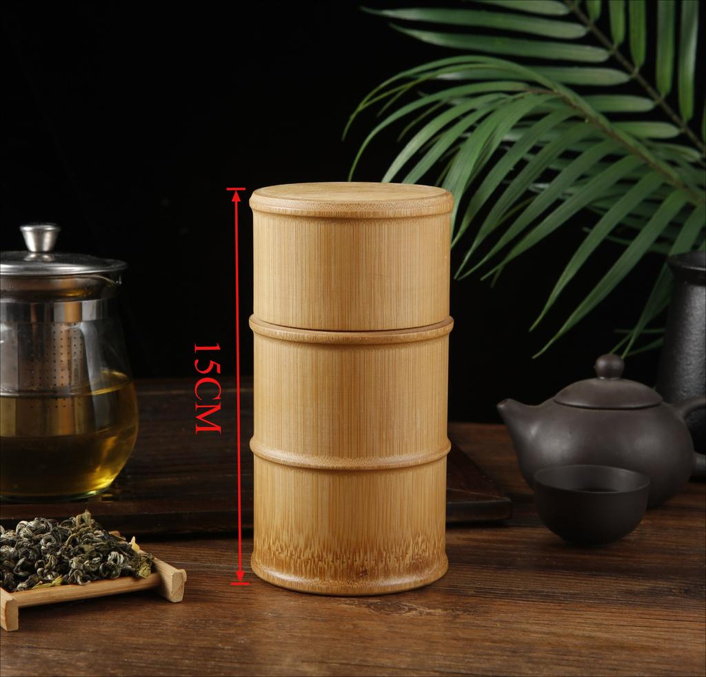 Natural Handmade Bamboo Tea Canister Food Storage Box Seal Kitchen Storage Jars Portable Tea Coffee Beans Spice Jar Organizer