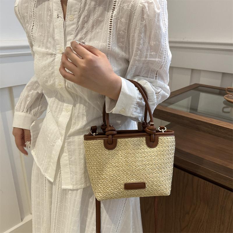 Yogodlns New Straw Woven Crossbody Bags For Women Summer Rattan Vacation Bucket Shoulder Bags Summer Seaside Beach Handbags