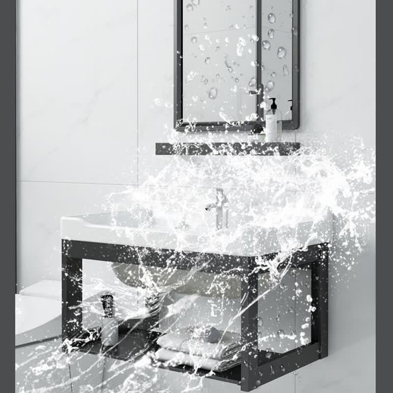 Bathroom Vanity with Ceramic Basin and Mirror Set