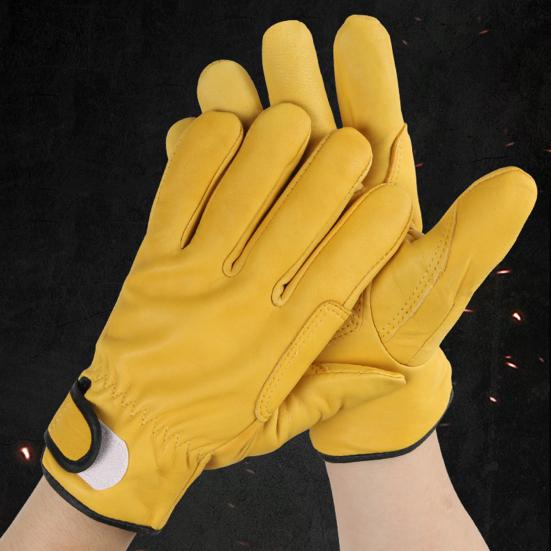 1 Pair Welding Protective Gloves Hand Protection Fake Sheepskin Work Gloves Anti-Slip Adjustable Wrist Opening Safety Gloves
