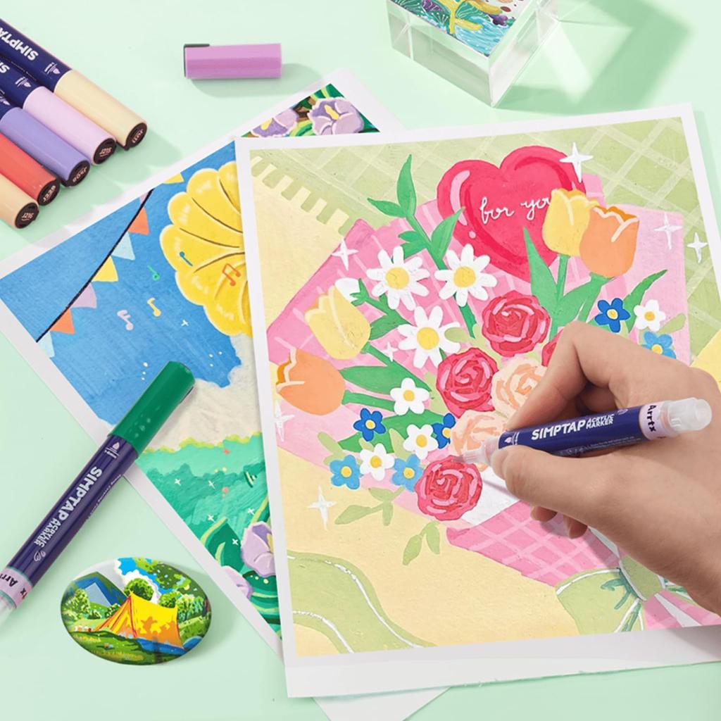 Arrtx Simptap 48 цветной акриловый маркер с верхним клапаном и кисточкой для дизайна, маркер для фото на водной основе, бумага, камень, стена, пластик, металл, стекло,