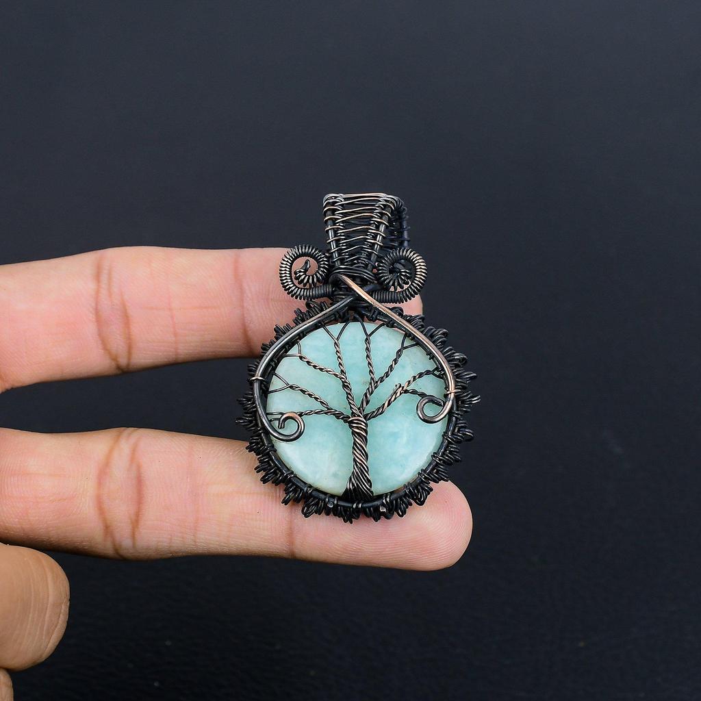 Кулон из амазонита, кулон, обернутый медной проволокой 999 пробы, украшения из драгоценных камней ручной работы, подарки для жены, совершенно новый кулон