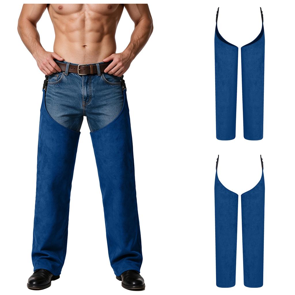 Men Cowboy Faux Suede Chaps Removable Buckle Leg Protection Covers for Horse Riding Role Play Themed Party Costume