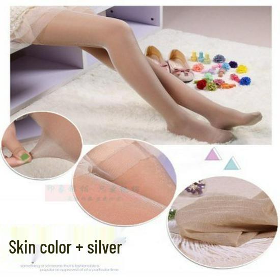 Pearlescent Glitter Lurex Pantyhose - Black, Open Crotch, Plus Size, Ultra-Thin, Sexy Silver Thread, Colorful and Shiny.
