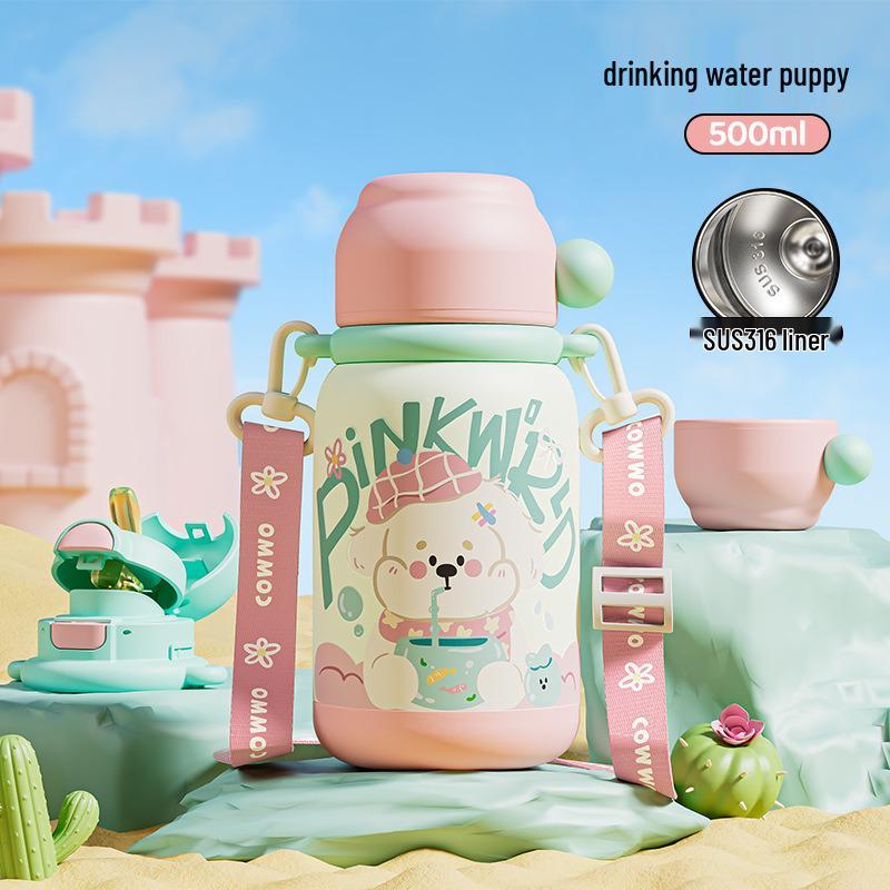 316 Stainless Steel Cartoon Flip-Top Children's Thermos - Portable Double Drink Water Bottle for Students