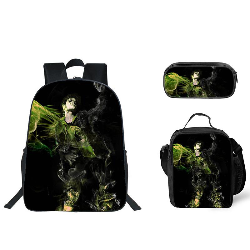 Student Backpack Lunch Bag Pencil Case 3-Piece Set, Waterproof Durable Large Capacity, MJ Pattern, Kids School Bag Set
