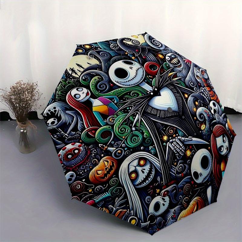 Nightmare Before Christmas,Halloween Automatic Opening and Closing Umbrella - 8-rib Folding Design, Lightweight and Portable, Suitable for D