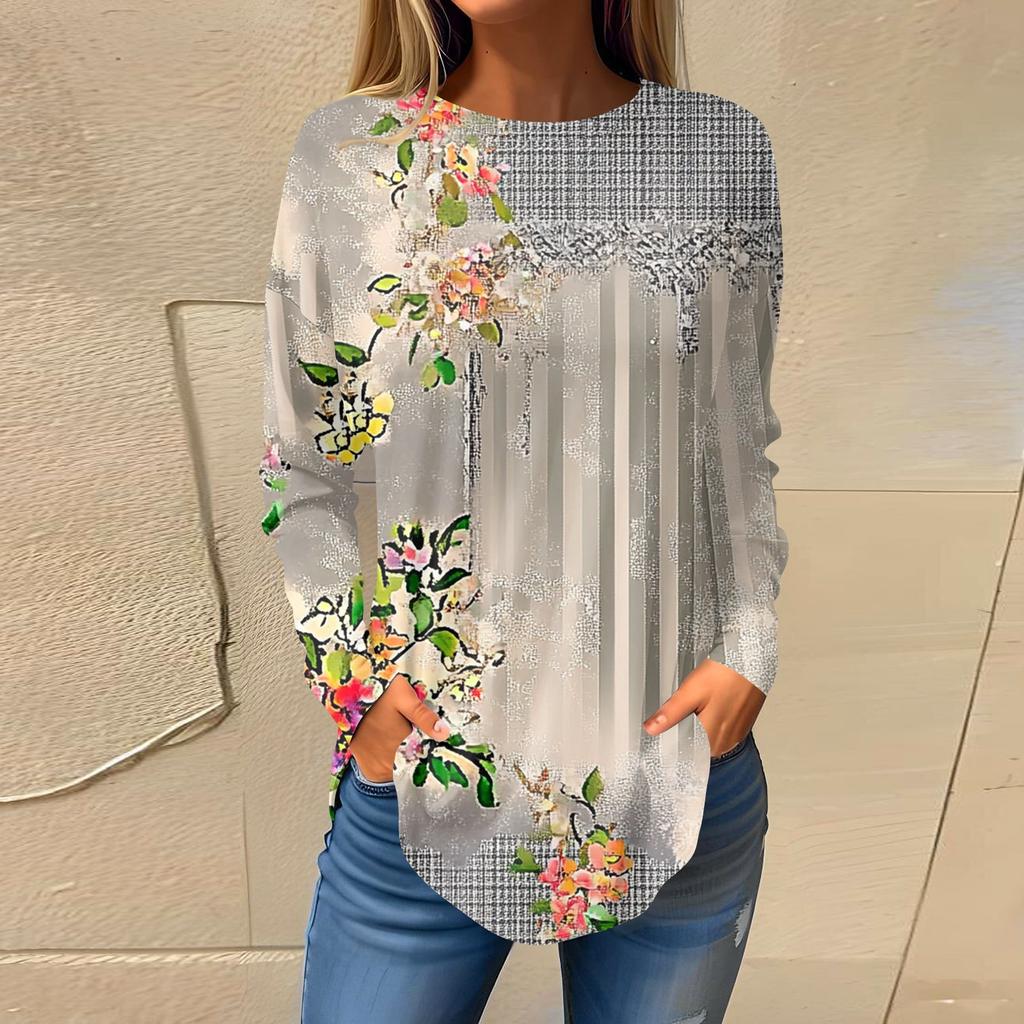 Женский модный пуловер с круглым вырезом и длинными рукавами с принтом