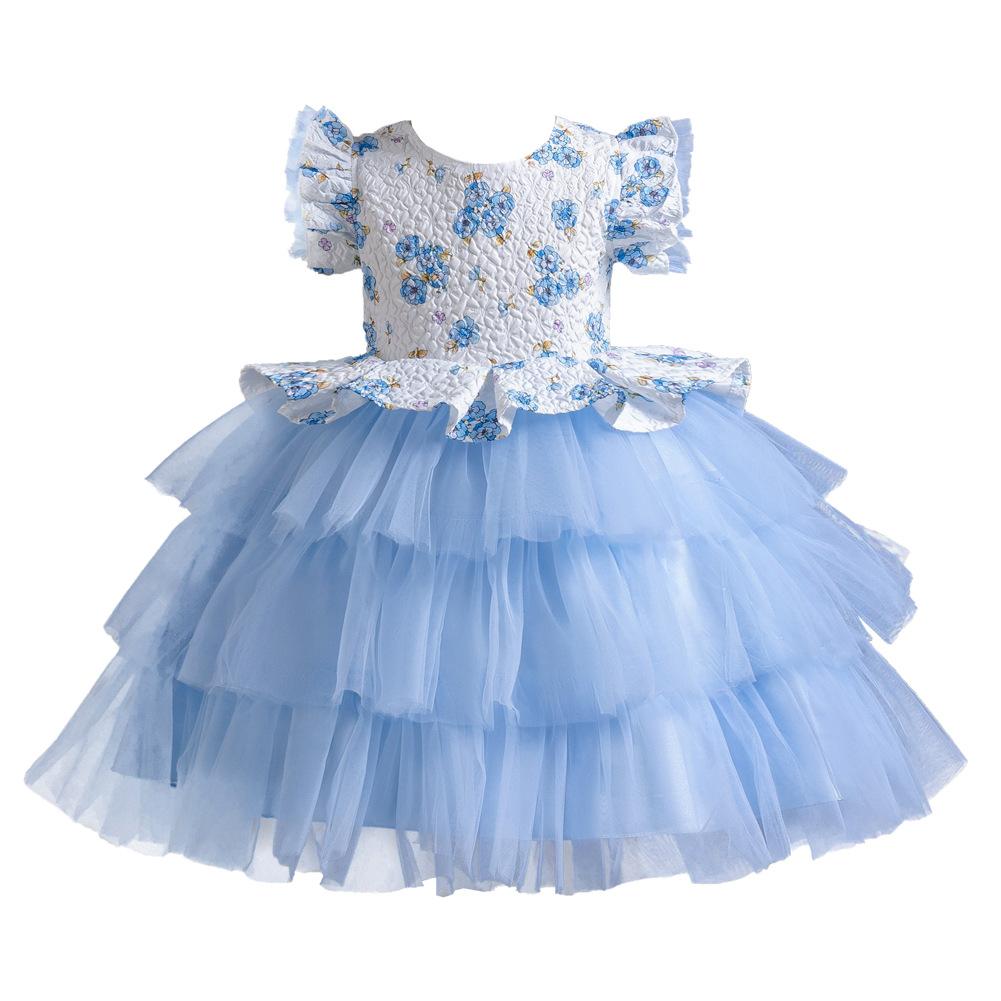 Детские платья Платья для детей среднего и большого возраста Многослойные сетчатые платья принцессы Платья для маленьких моделей в иностранном стиле Платья для ходьбы на пианино