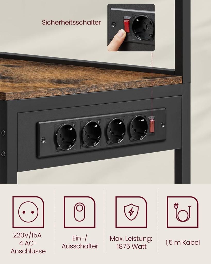 Кухонная полка с розетками, полка для микроволновой печи, кофейный бар, стойка пекаря, 8 S-образных крючков, с к