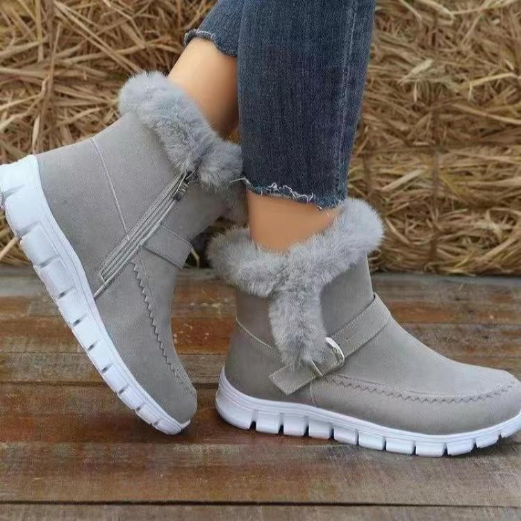 Женские снегоступы большого размера 2023 года - Зимние, Корейский стиль, Однотонные, Короткие, с пряжкой-ремешком и боковой молнией