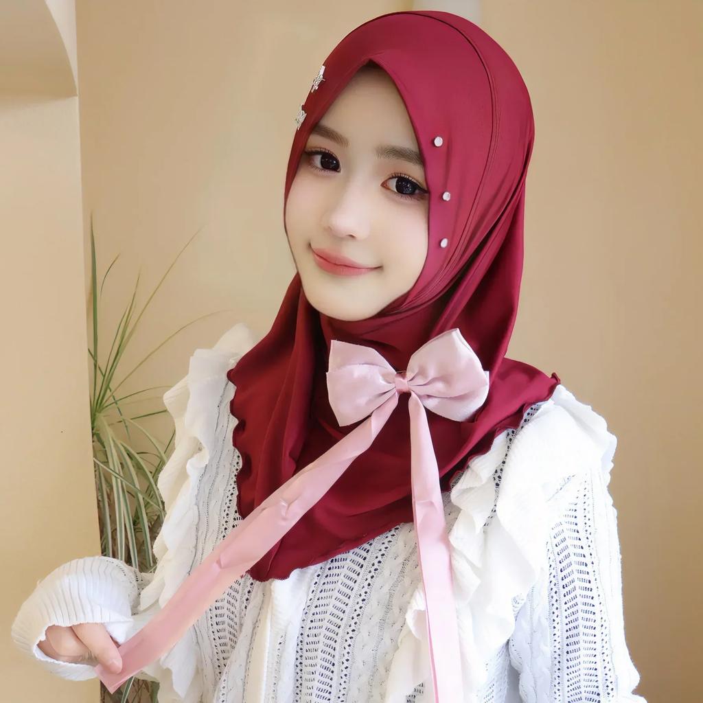 Рамадан мгновенный хиджаб женский мусульманский шарф цепочка платок обертывания эластичный головной убор шея шали Амира исламская молитва хиджабы тюрбан