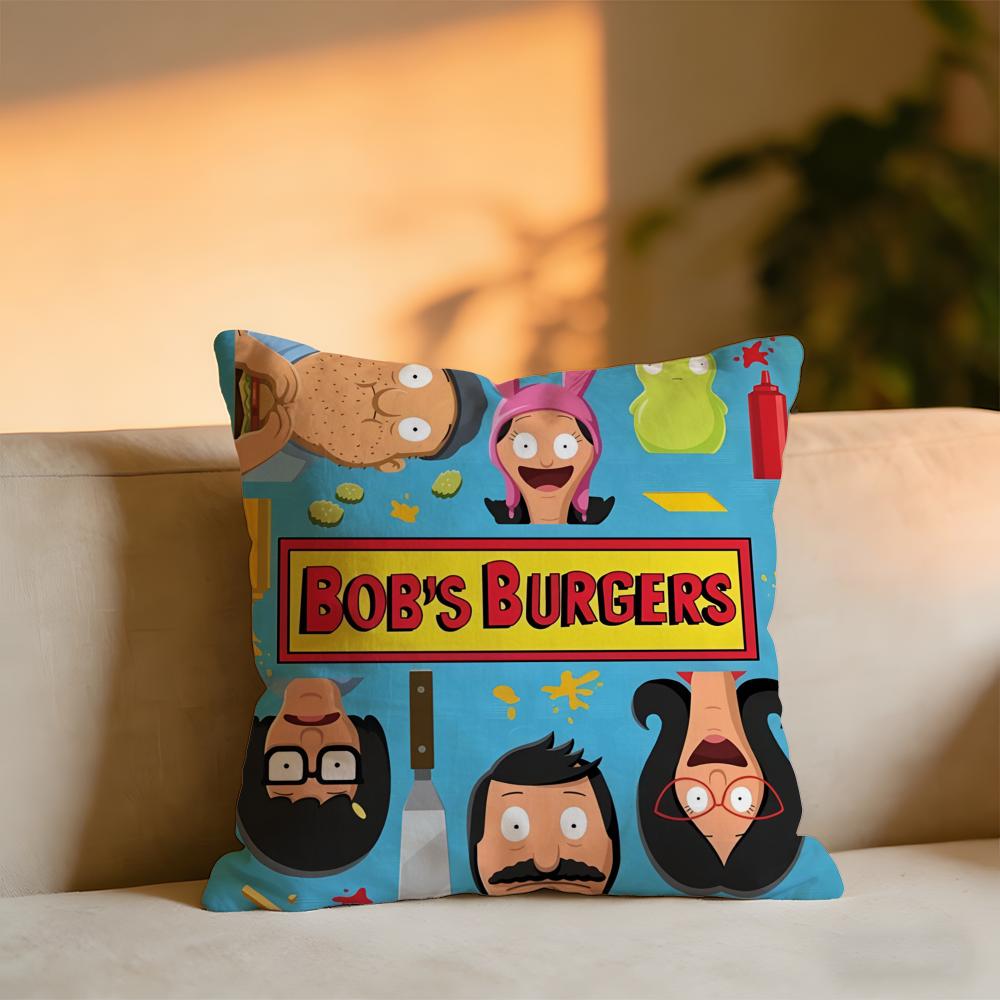 Cartoon BBobs BBurgers Anime Cushion Cover Cozy Velvet Throw PillowSoft Warm Cushion For Sofa  Bed
