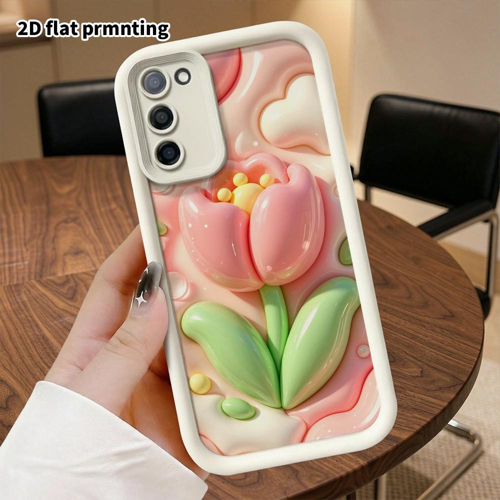 Phone Case: 2D flat, suitable for Samsung Galaxy A34 A35 M05 M06 S20 S22 S21 FE Plus 5G protective case, pink tulip, perfect Christmas and Halloween h