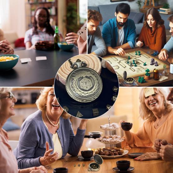 Мини-набор игральных костей DND, чехол для карманных часов с гравировкой дракона и 7 многогранными металлическими игральными костями DND, набор игральных костей в стиле ретро для настольных игр