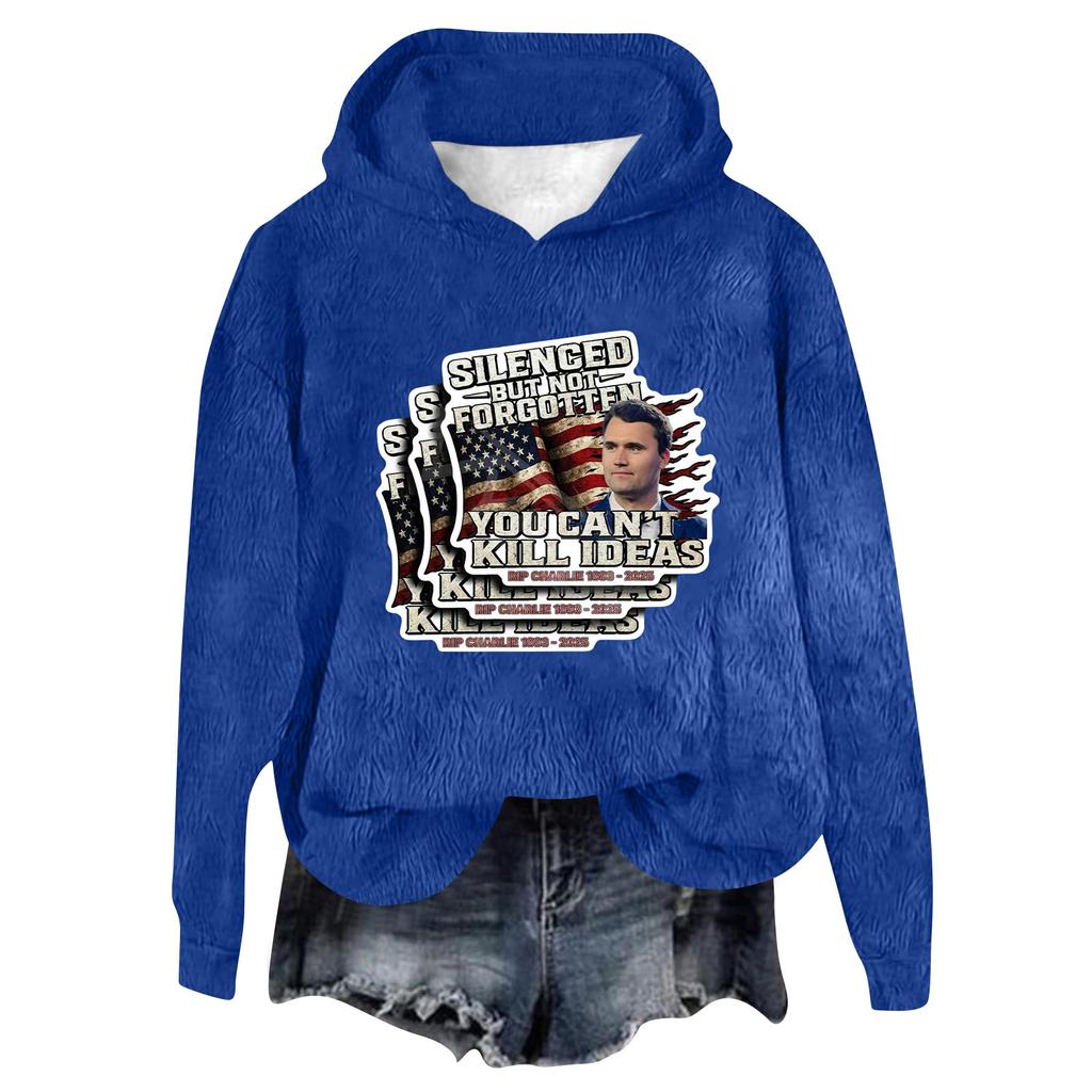 Women's Hooded Long Sleeve Printed Flannel Top Hooded Sweatshirt