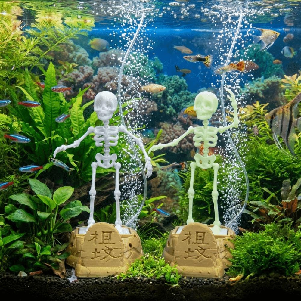 3D Printed Fish Tank Dance Skull Ornament Plastic Wiggling Skeleton Statue Halloween Decor