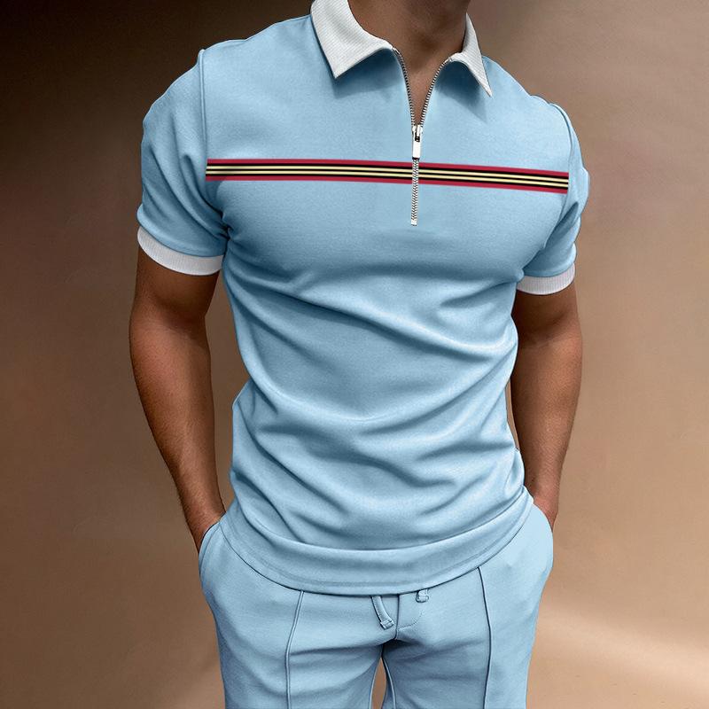 Летние футболки Мужская рубашка поло с лацканами и короткими рукавами, цветная футболка с молнией, мужская