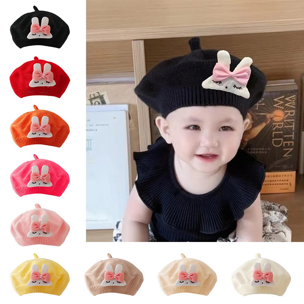 Artist Knit Beanie Cap Kawaii Toddler Princess Painter Cap Cute Bow Baby Beret Hat for Boys Girls
