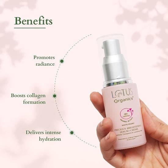 Lotus Organics+ Драгоценная осветляющая сыворотка + крем | 100% органический белый пион | Без сульфатов и парабенов | Для всех типов кожи | 30 г