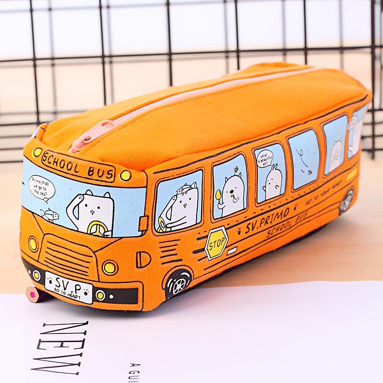 Cartoon Bus Pencil Bag Canvas Large Capacity Car Zipper Pen Pencilcase for Student Stationery School Supplies