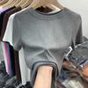 Summer 2025 Women's Slim Fit Round Neck Short Sleeve T-Shirt - Versatile Solid Color Top