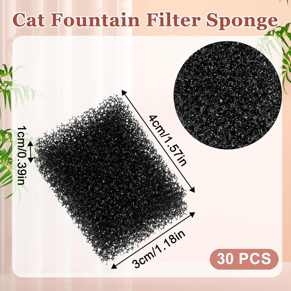 30 Pcs Pet Fountain Replacement Filter, Cat Drink Water Filter Replaced Foam Filters