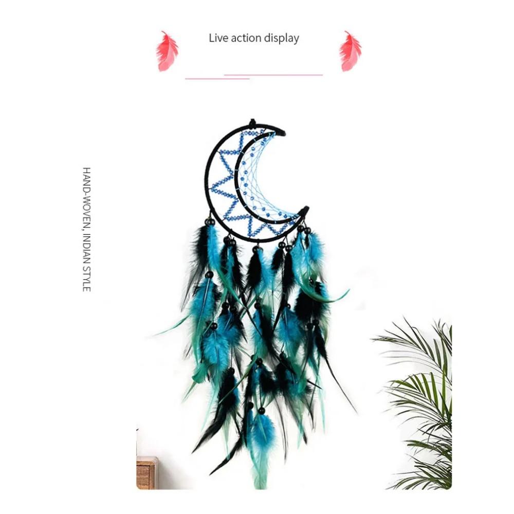 Indian Moon Dreamcatcher Wind Chimes Hand-woven Feather Room Wall Hanging Ornament Creative Car Pendant Birthday Gift Home Decor