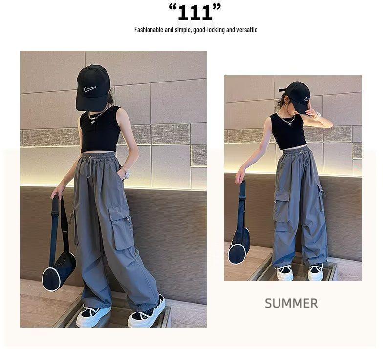 Girls' Autumn/Winter Velvet Cargo Sweatpants with Big Pockets - Trendy and Warm Style