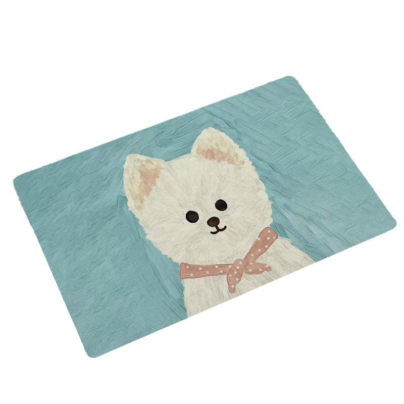 Velvet Puppy Oil Painting Absorbent Floor Mat for Entryway and Bathroom