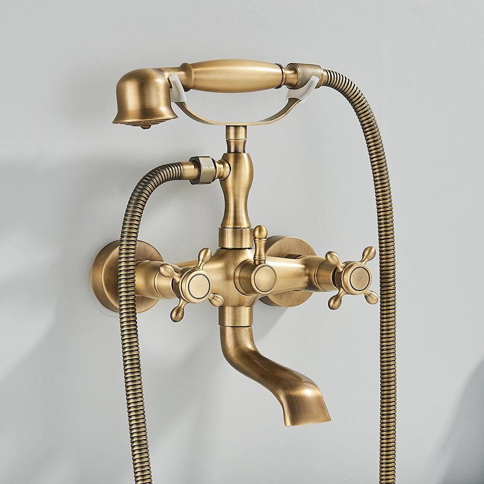 Luxury Golden Black Bathtub Faucet Mixer Tap Telephone Style With Sprayer Hand Shower Rotate Spout Tub Hot Cold Water Mixer Sets