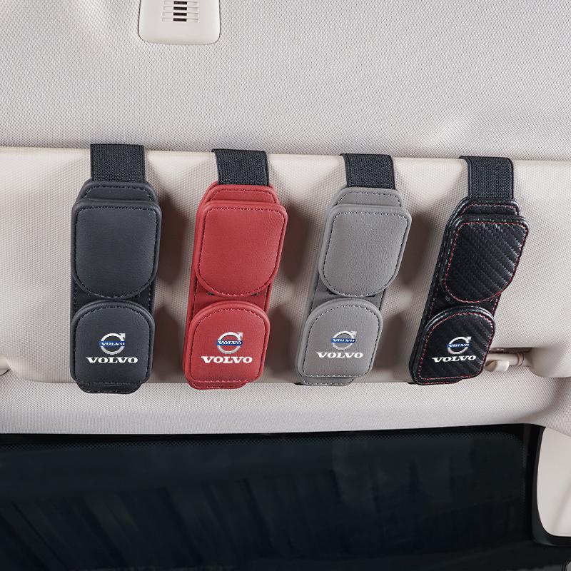 Double Clip Sunglasses Holder Magnetic Leather Glasses Storage For Volvo V60 S90 XC40 V40 XC90 S60 C30 V50 V70 S80 T6 V90 R XC60