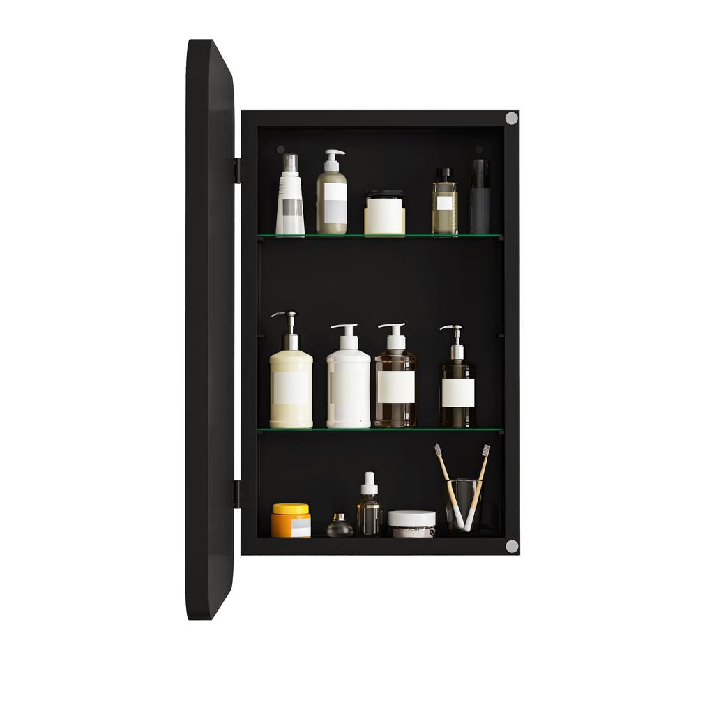 Stylish Rectangle Mirror Cabinet, Recessed Medicine Cabinet, Metal Framed, Adjustable Shelves, Storage for Bathroom, Living Room and Bedroom, Black