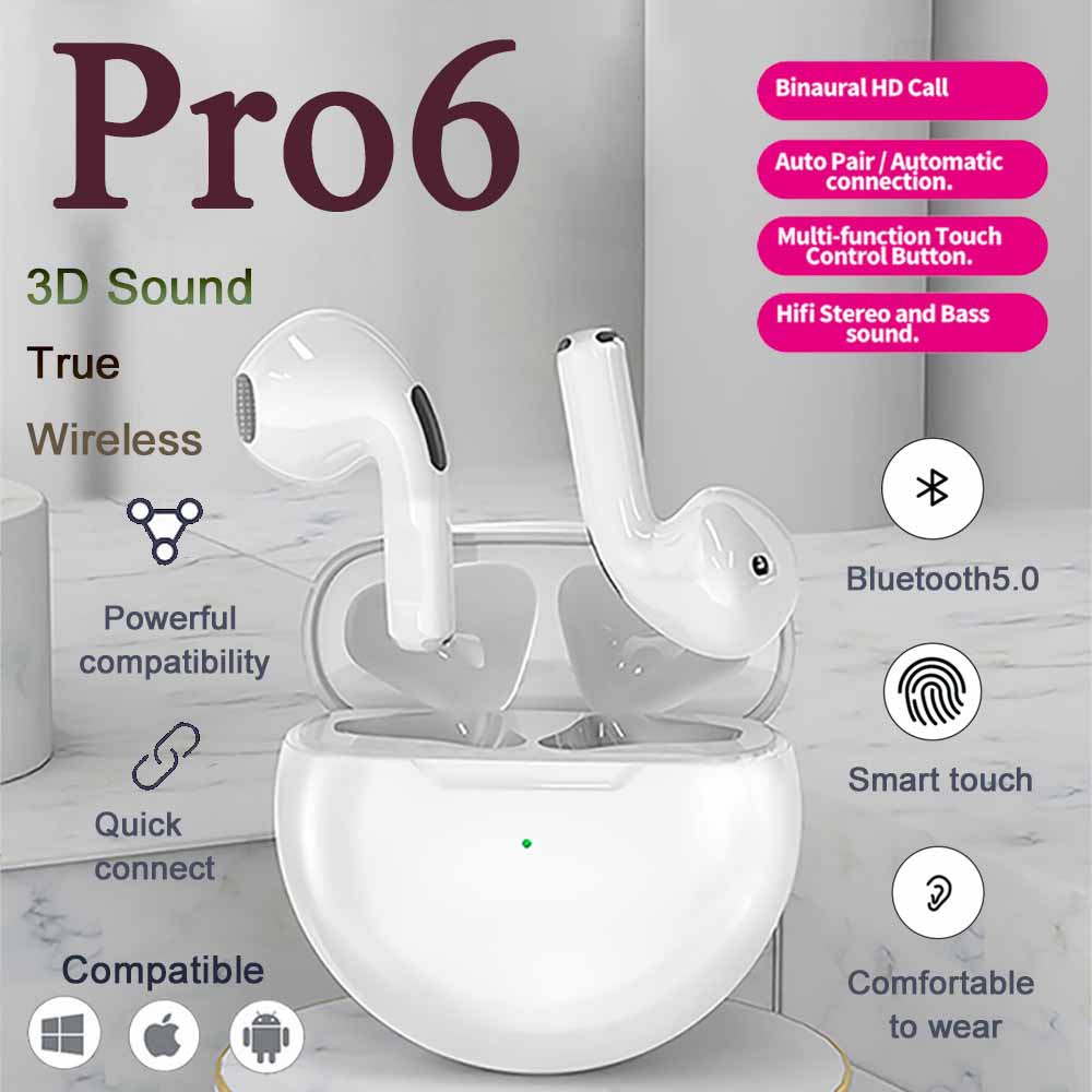 Air Pro 6 Беспроводные наушники Bluetooth Наушники Бас-гарнитура Водонепроницаемые спортивные наушники с микрофоном