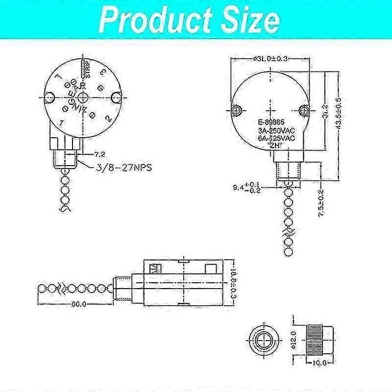 1pcs Ceiling Fan Lights Switch Zingear Ze-208s E89885 3 Speed 4 Wire Fan Switch Pull Chain ,fan Lig