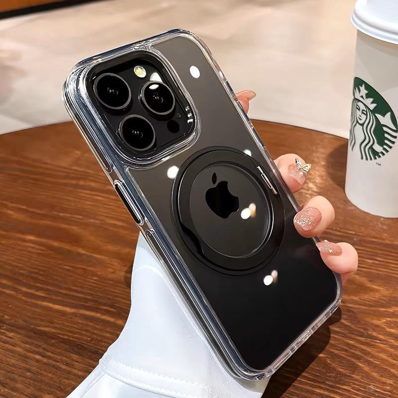 Applicable for iPhone17promax Transparent Rotating Stand Magnetic Phone Case Apple 16 Dropproof Simple Protective Case