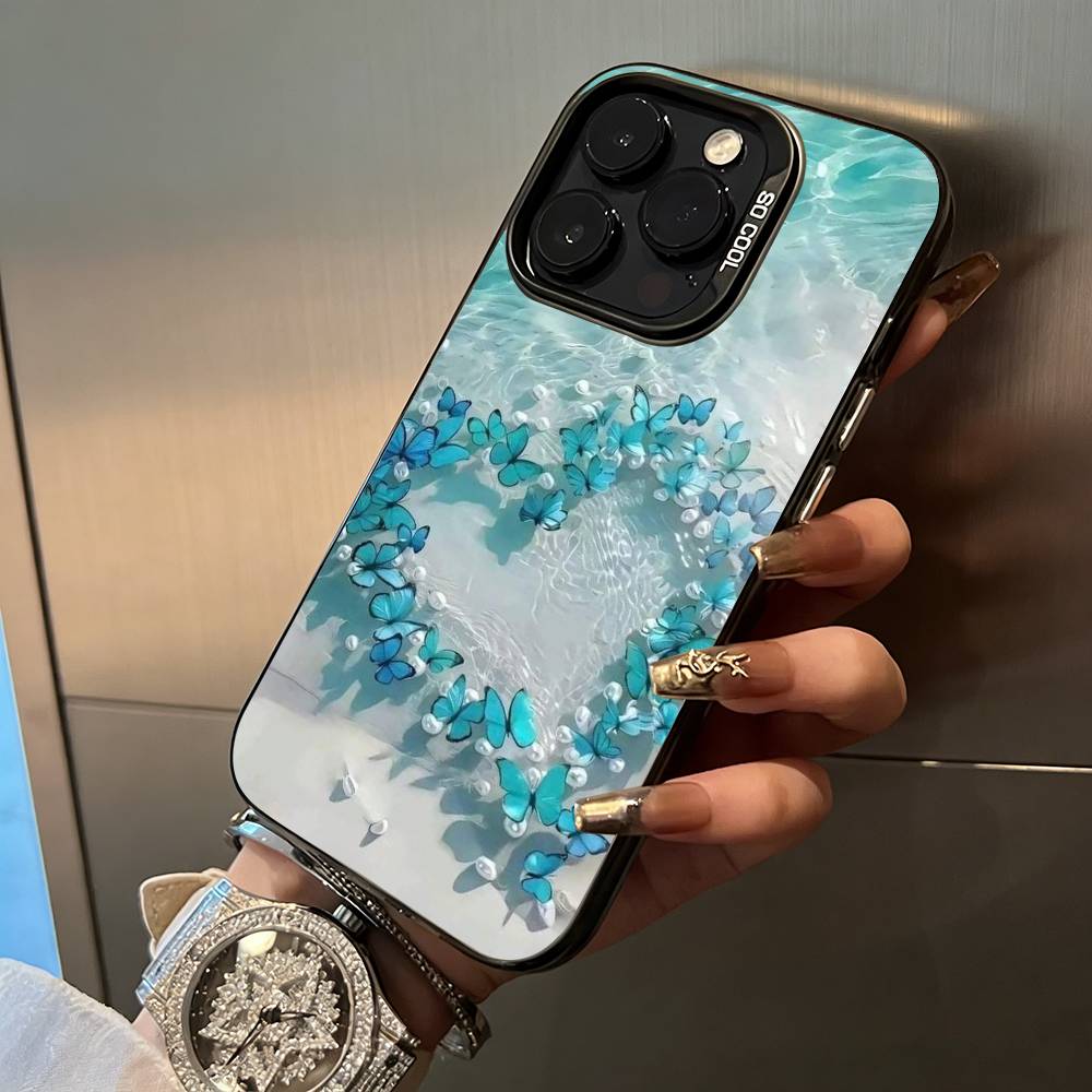 Blue Butterfly Ocean wave Phone Case For IPhone17 16 11 12 13 14 15 16 Pro Max Plus Cover Colored Silver Funda Bumber