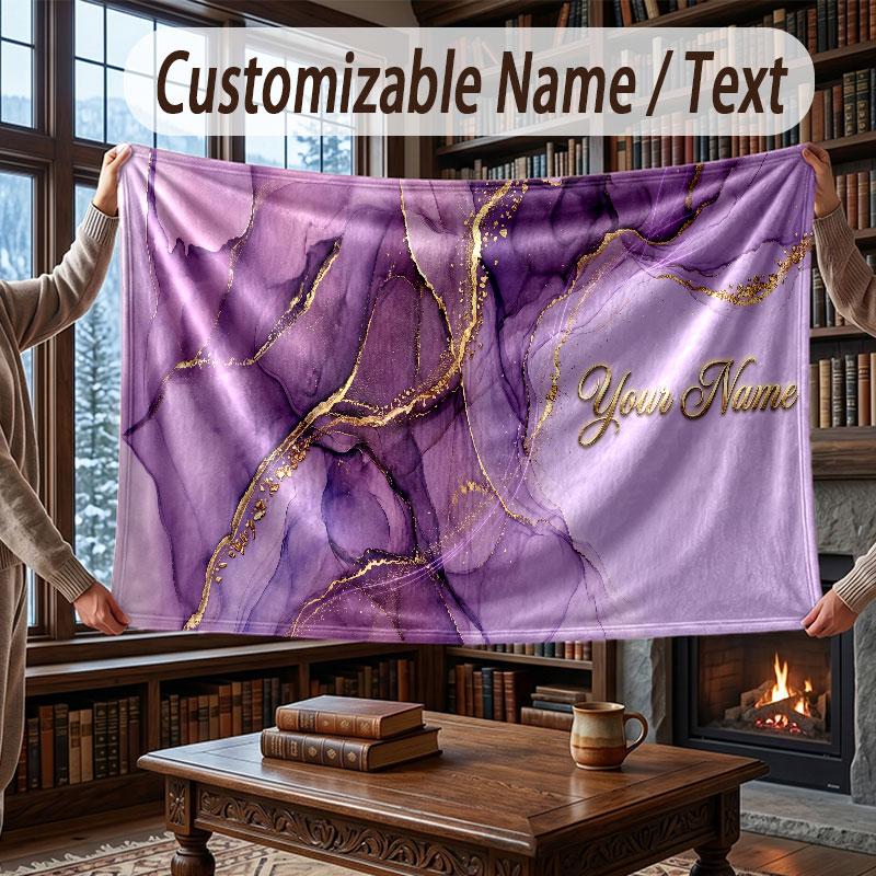 Abstract Geometric Theme Throw Blanket Custom Name Text Personalized Blanket Soft Cozy Blanket for Home Sofa Bed