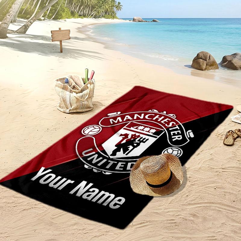 Manchester United Personalized Printed Beach Towel Soccer Logo Support Custom Name Text Absorbent Towel For Sport Travel Special Gift