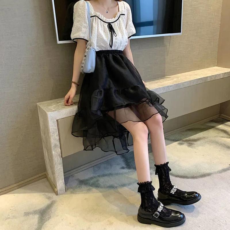 Юбки Женские нерегулярные эластичные юбки с высокой талией Летние юбки трапециевидной формы Универсальная повседневная сетчатая многоуровневая юбка