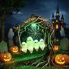 Nighttime Atmosphere Lighting Glowing Ghost on Swing Resin Yard Decor, Weatherproof Halloween Outdoor Garden Ornament with Decorative Party
