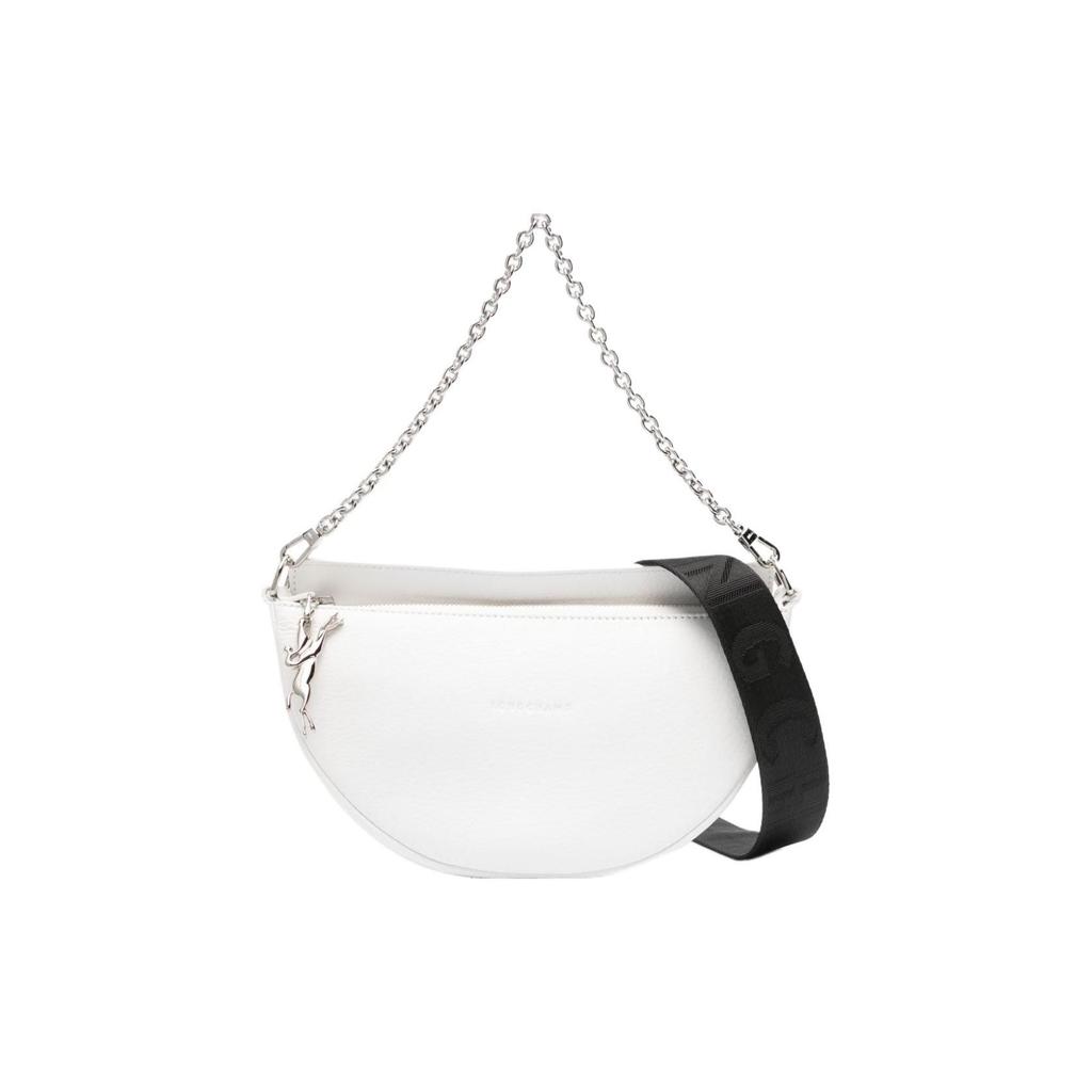 Longchamp Smile Embossed Logo Chain Zip Closure Calfskin Underarm Bag Women Shoulder Bag White 10224HDS007