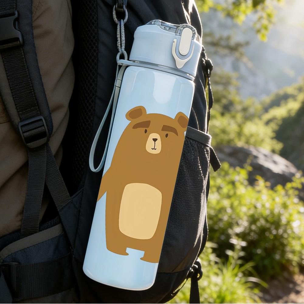 1PC Big Bear Small Bear Love Heart Print 750ml Color Plastic Sports Water Bottle Leakproof Flip Straw Lid Suitable for Sports Office Home Use