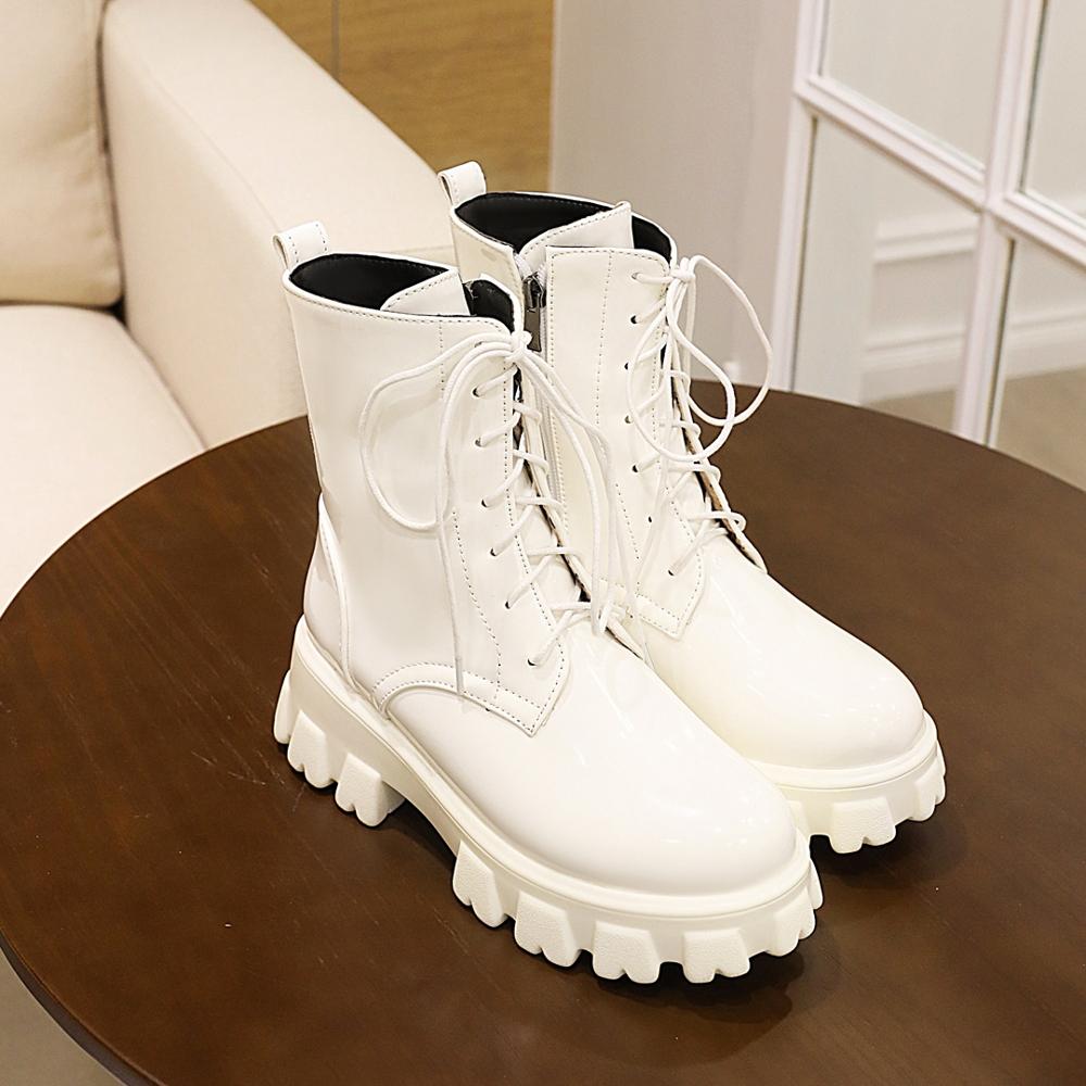 Женские ботинки Лакированная кожа Обувь на платформе Ботильоны на высоком каблуке Женские осенне-зимние теплые ботинки на платформе