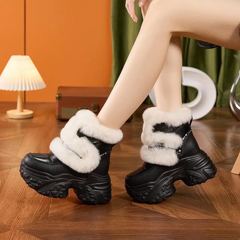 Модные зимние сапоги женские 2025 новые 10 см высокий каблук зимние сапоги женские платформа модные теплые женские ботильоны