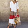 Women Round Neck Sleeveless Summer Vintage Print Cotton Long Dress